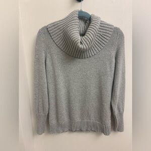 Nautica Gray Cowl Neck Sweater Ribbed Knit Cozy Long Sleeve Pullover Top, Medium